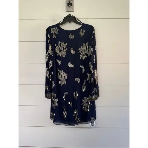 Badgley Mischka Mark & James Women’s Large Silk Navy Beaded Midnight Dress New