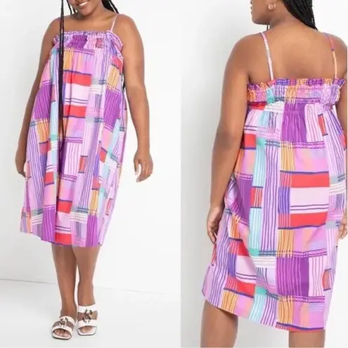 Eloquii Eloqui Shift Dress Smocked Bodice Empire Gathered Color Block Midi plus size 26