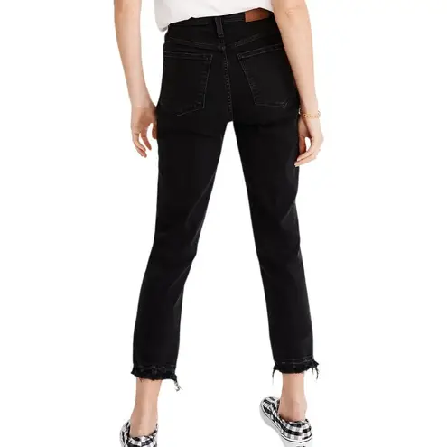 Madewell  The Mom Jean Womens 29 Black Distressed Raw Hem High Waist Streetwear
