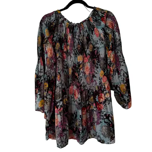 Allison Taylor Woman 3X Floral Print Bell Sleeve V Neck Blouse Top Vintage