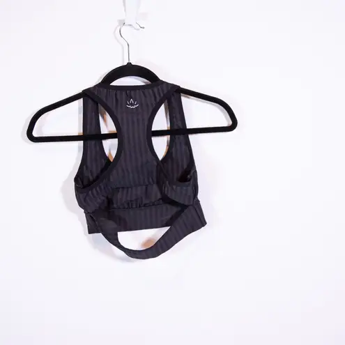 Beyond Yoga Jacquard Black Stripe Work It Over Long Line Cut Out Sports Bra XS