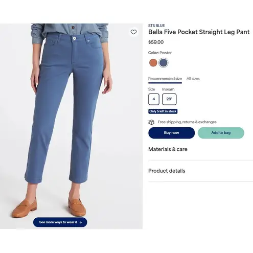 sts blue SIZE 32 Bella Five Pocket Straight Leg Pant - Steel Blue - Stitch Fix