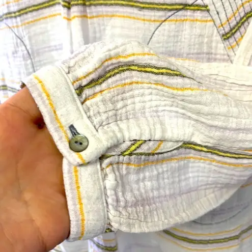 Free People -Rolling Clouds 100% Cotton Hoodie Pocketed White Stripe Blouse-Small