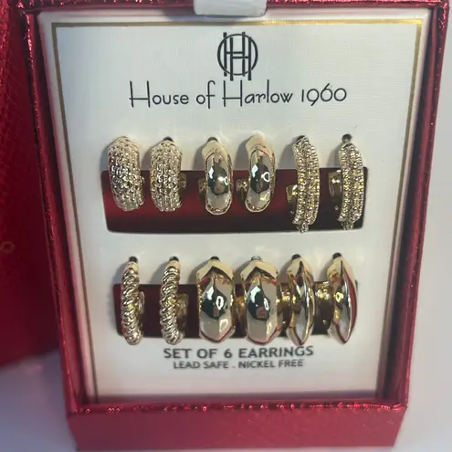House of Harlow 1960 Set of 6 Gold Tone Hoop Earrings Holiday Gift Stocking