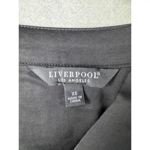 Liverpool Los Angeles Black V Neck Pleated Sleeve Blouse Top Women's XS