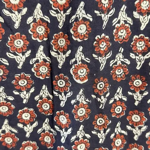 Mod’s Mahal Indian Cotton Block Print Retro 70s Button Down Shirt Size Medium Black