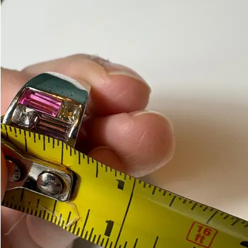 Rainbow Baguette Crystal Ring Silver Tone Statement Band Size 6 Cocktail Jewelry