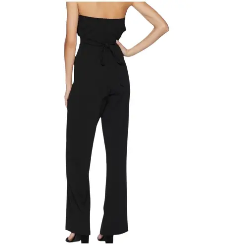 Bebe  Black Halter Jumpsuit Ruffle Neck Tie Back Wide Leg Size 12‎ thumbnail 3