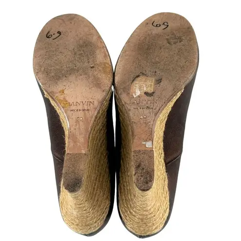 LANVIN Bronze Metallic Brown Leather Espadrille Wedge Heels Size 39