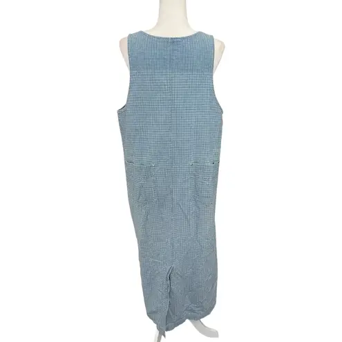 Vintage Gingham Maxi Dress (White & Blue) Large Cotton Blue