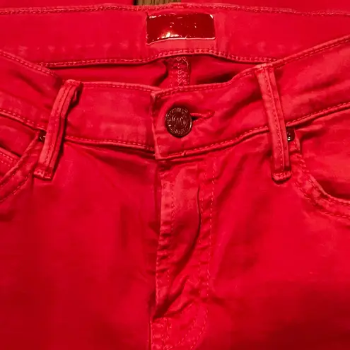 MOTHER The Rascal Cuff Premium Stretch Denim Jeans in Rambutan Red Size 27