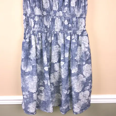 American Eagle  Women’s Floral Print Faded Brushed Blue White Tank Mini Dress