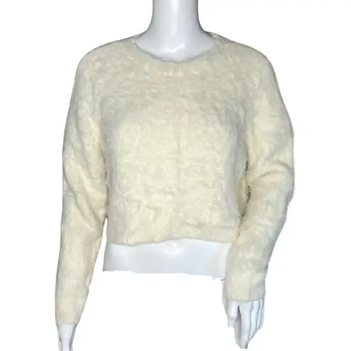 Kendall & Kylie Sweater Womens Small Cream Fuzzy Knit Cropped Soft Cozy Neutral