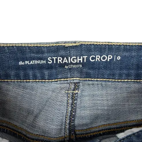 Chico's  Platinum Size 0 US 4 Straight Leg Crop Jean Cotton Stretch Med Wash Blue