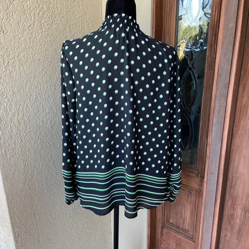 Chenault Womens Blouse Size Large Black White Green Stripe Polka Dot Top NEWZ