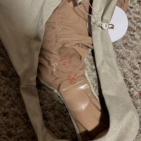 PilyQ NWT Sandstone Basic Ruched Bikini Bottom Shimmer Glitter- Size Medium