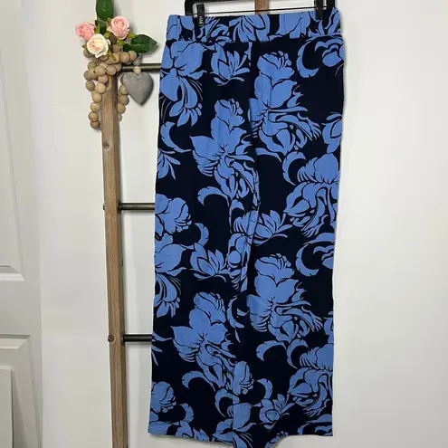 Soft Surroundings Soft Surroundings Blue Flowered Palazzo Wide Leg Pants Size Medium