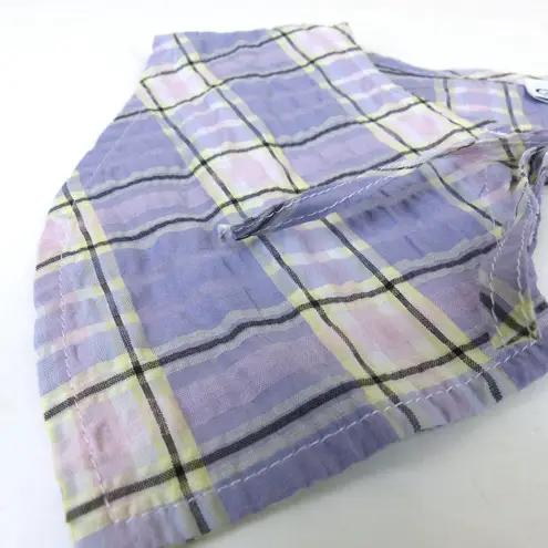Ganni Collar Tie Neck Seersucker Check Diamond Purple Plaid One Size Cottage