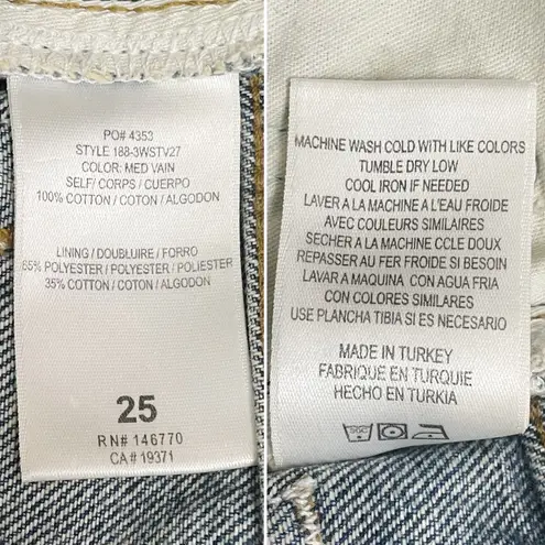 RE/DONE 70s Stove Pipe Jeans in Medium Vain Sz 25 High Rise Raw Hem Rigid Denim