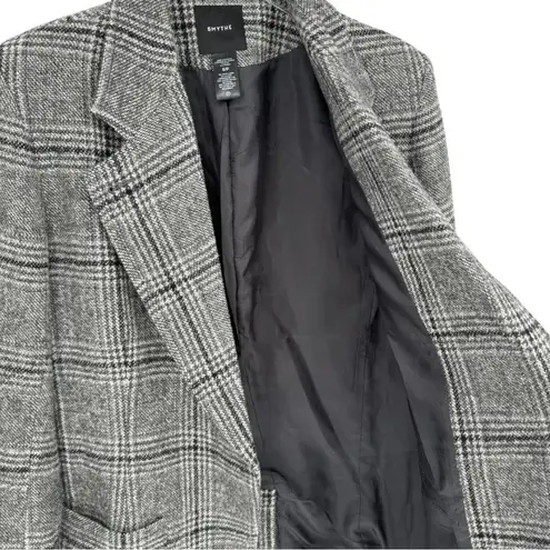 Smythe Oversized Notched Lapel Blazer Gray Glen Check Plaid Small