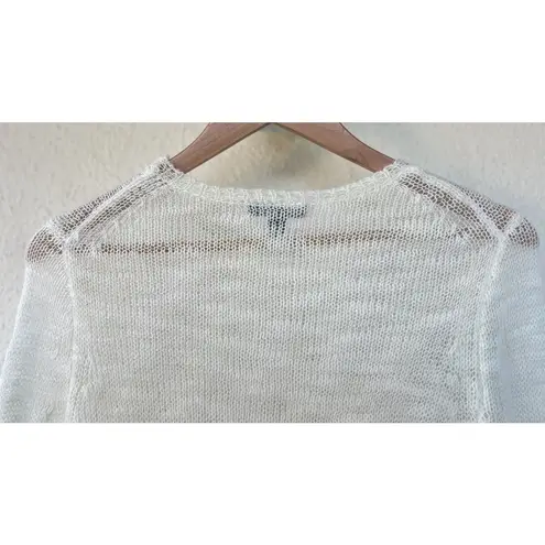 J.Crew Ivory Open Knit Long Sleeve Sweater Mohair XS Sheer Lightweight Coastal