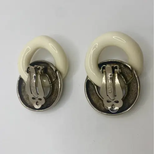 Givenchy Vintage 1980s Rhodium-Plated Ivory Enamel Figure-8 Clip Earrings