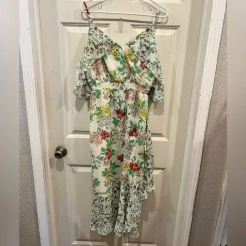 Nanette Lepore  Women Floral Cold Shoulder Ruffle‎ Midi Wrap Dress Sz 6 Whimsical