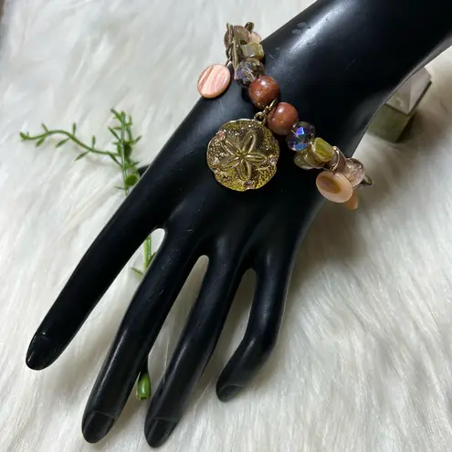 Sand dollar shore beaded stretchy bracelet Brown