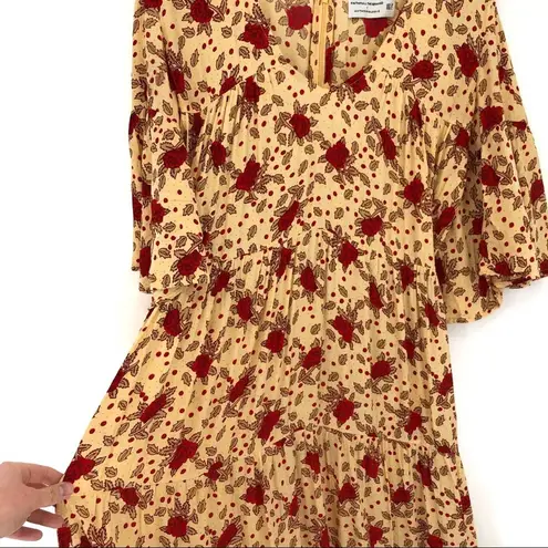 Faithfull the Brand x ANTHRO Melia Midi Dress Light Yellow Red L