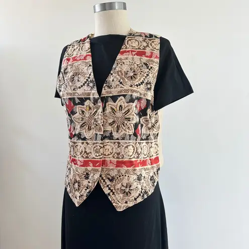 Anxiety Vintage Floral Tapestry Vest Sleeveless Top Medium M Boho Western Tan