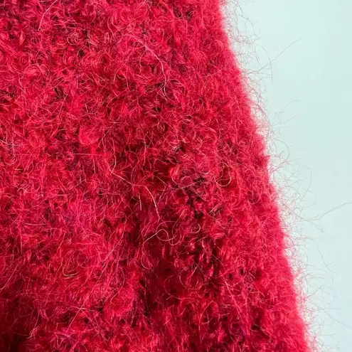 TEY ART Cardigan Sweater Womens Large Red One Button Collar Alpaca Wool Peru L