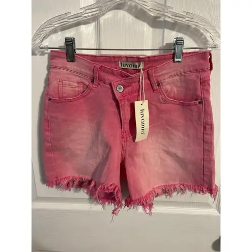 luvamia Crossover Waist Denim Shorts Size S Pink (Snow Wash) New With Tag