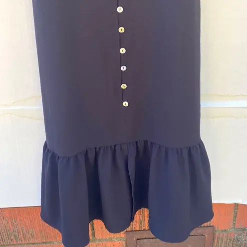 NWT Ellen clothing Womens small black sleeveless button down long ruffle dress