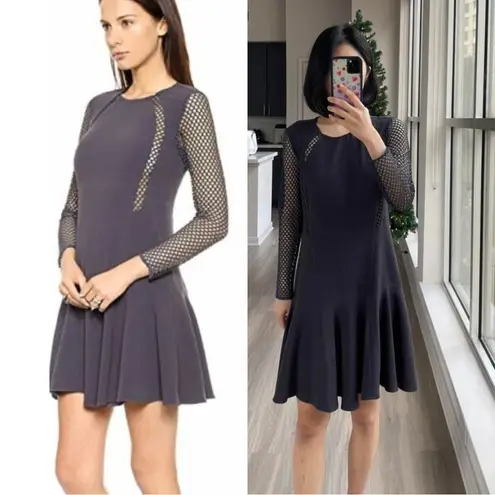 Rebecca Taylor Mesh-Detail Pleated Dress Stormy Gray Size 0 Extra Small