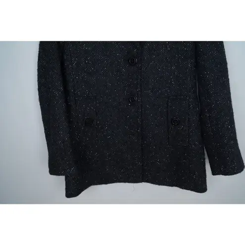 Calvin Klein  Wool Blend Tweed Pea Coat Black Single Breasted Speckled Size 8