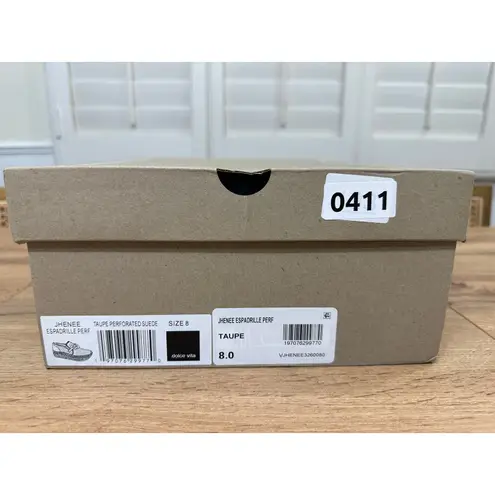 Dolce Vita Jhenee Espadrille Perforated Taupe Suede Sz 8 NIB Chunky Chain Detail Tan