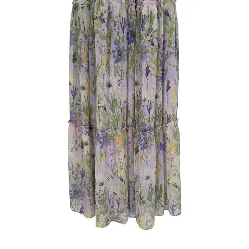 Taylor Serena Floral Chiffon Smocked Maxi Dress sz 8 High Ruffle Neck Sleeveless Purple
