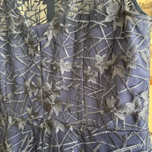 JS Collections Navy Blue Lace Maxi Dress Size 16 Short Sleeve Overlay Gown Floor Length