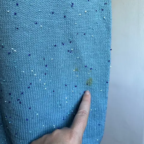 1960s VINTAGE | Unique Blue Beaded V Neck Sweater Dress | Approx size Small Med