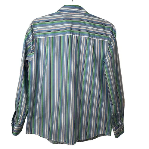 Orvis  Blue & Green Striped Button Up Shirt Top Long Sleeve Ladies Women's Size 8