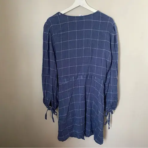 Melrose and Market Dress Long Sleeve Plaid Blue Mini Casual