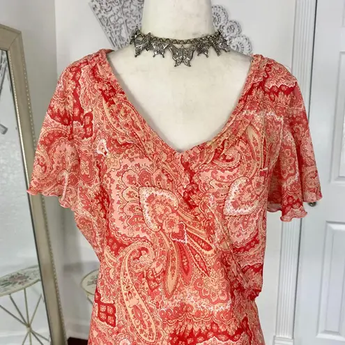 Early 2000's Orange Pink Paisley Mesh Coquette Blouse Top Plus Size 16W XL Pet