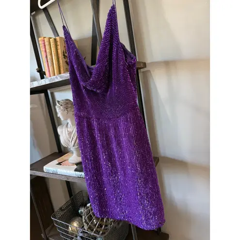 retrofete Jill Sequin Cowl Neck Mini Dress Royal Purple Womens Size XS