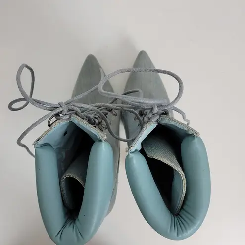 Cape Robbin Mini Womens Boots Size 8 Blue Denim Lace Up Pointed Toe Heel Bootie