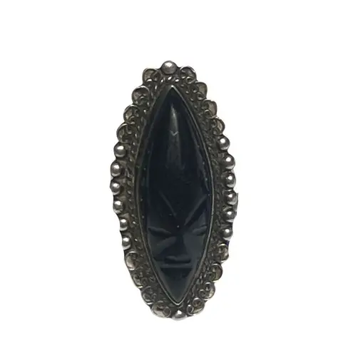 Taxco Mexican Mask 925 Sterling Silver Aztec Mayan Inca Face Tribal Large Ring Black