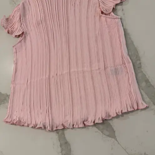Fashion to figure x Leslie Sidora NWT Odette Plisse Top Womens 1 Pink Ruffle Hem