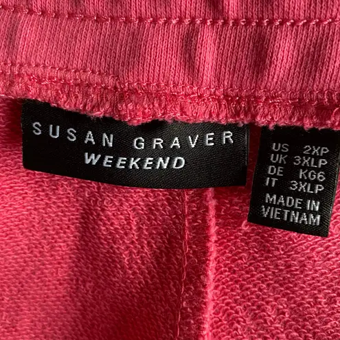 SUSAN GRAVER WEEKEND NWOT Washed French Terry Crop Pants Pink Size 2X Petite