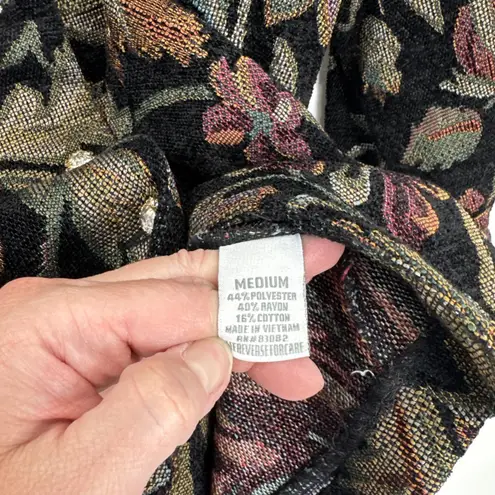 Vintage Dressbarn Tapestry Jacket Womens Medium Black Floral Print Dark Romantic