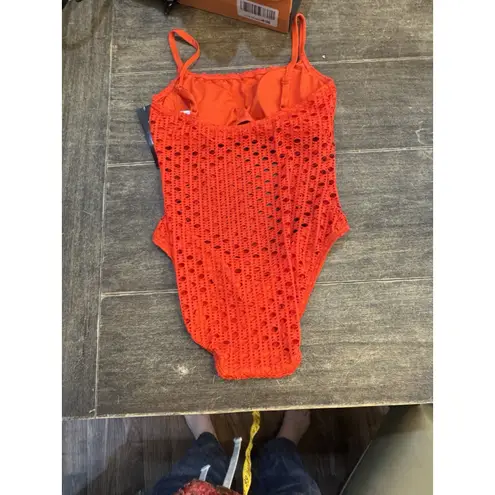 Carmen Marc Valvo Women's Crochet One-Piece Swimsuit Size 8 Persimmon
