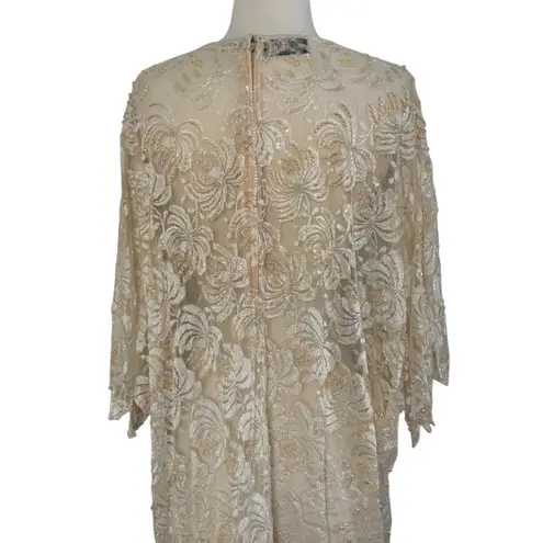 JAGSWEAR LOS ANGELES Vintage 100% Silk Shear Beaded Sequin 40s Flapper Dress 3XL Size 3X